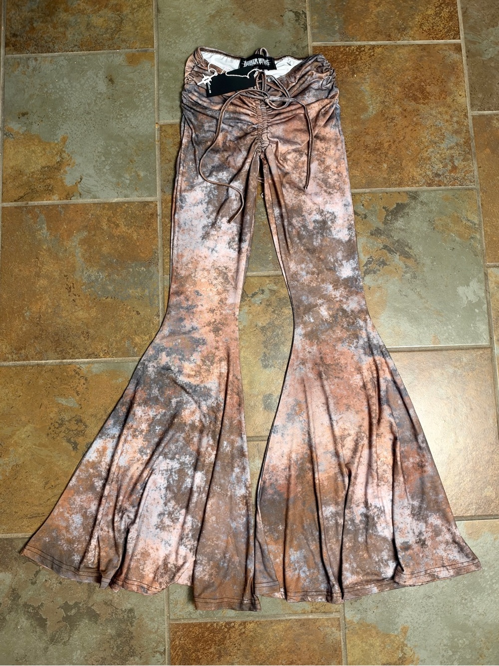 NWT Dolls Kill Darker Waves Fader Deep V Cut Flare Pants